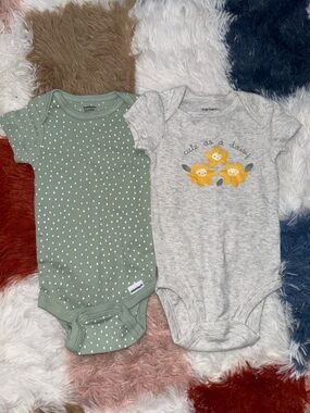 Baby girl Carter's Green Polka Dot & Gray Daisy Bodysuit Set